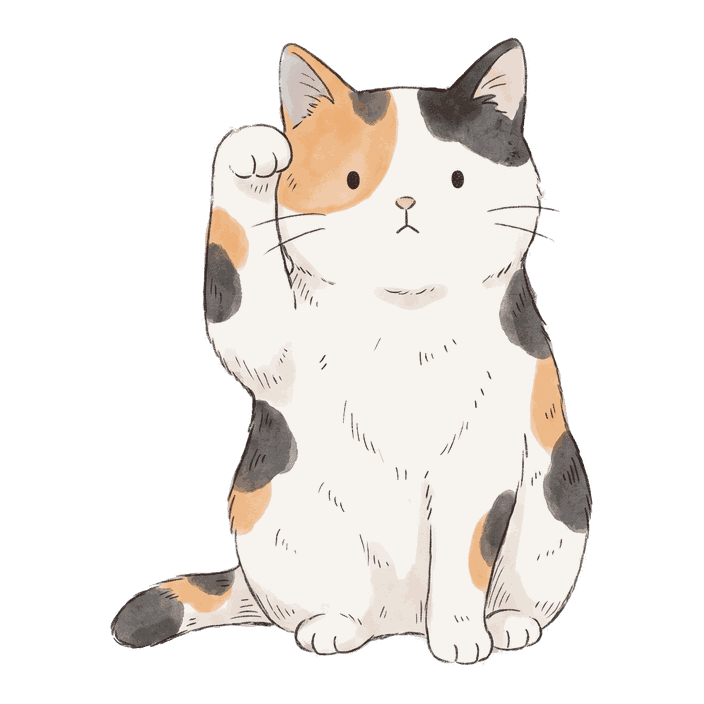 Mike the calico, raising a paw